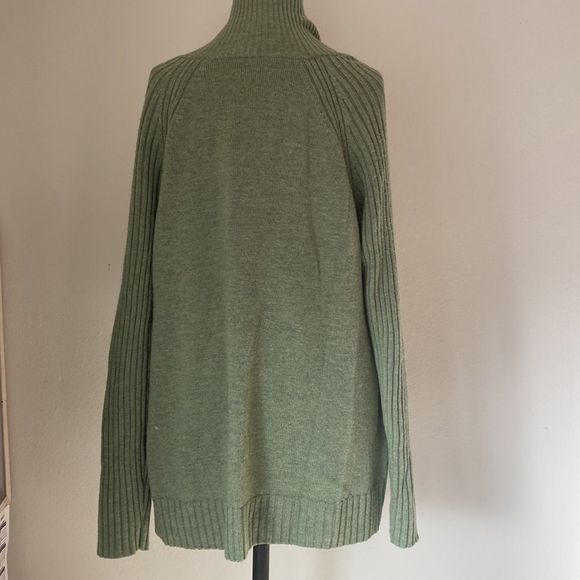 Eileen Fisher sz M green 100% merino wool zip front cardigan cowl neck gorgeous! - Picture 4 of 8